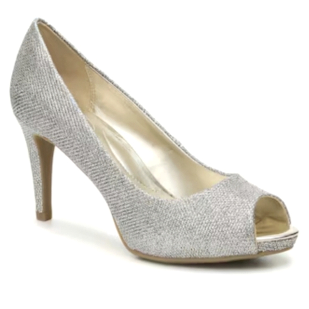 Bandolino NEW!! Rainaa Silver Shimmer Peep Toe, Hidden Platform Pumps 6.5M